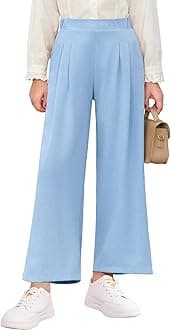 Haloumoning Girls High Waisted Uniform Pants Kids Wide Leg Dress Pants Casual Trousers with Pockets 5-14 Years