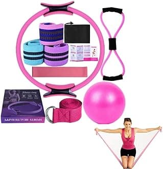 Pilates Essentials Kit for Women, 2025 New Better Me Pilates Kit, Pilates Rings Booty Bands, 11 Yoga Sets for Women, Hip Exercise Band Yoga Ball 25cm Figure 8 Resistance Band for Women (Pink)