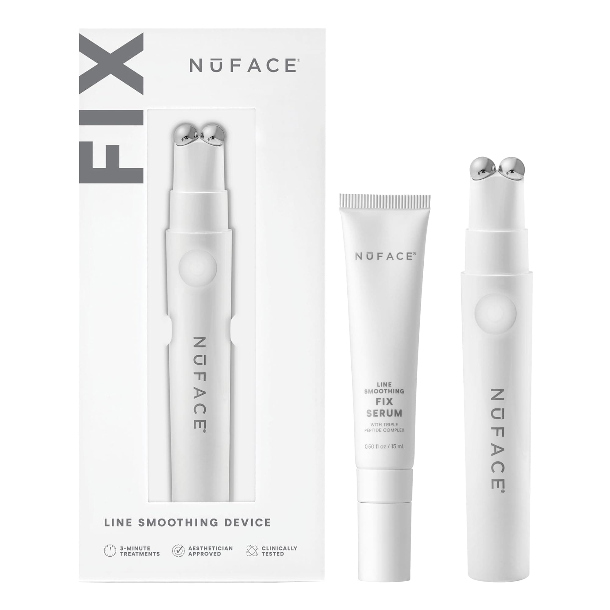 NuFACE FIX Line Smoothing Starter Kit - FDA Cleared Microcurrent Device + Serum Activator for On-The-Go Treatment of Forehead Lines, Crow's Feet, Under Eyes, Smile & Fuller-Looking Lips