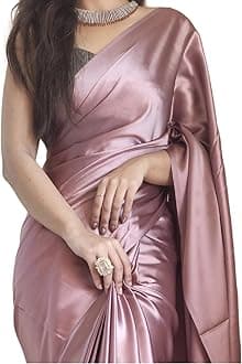 Women's Ready to Wear Satin Silk 1 Minute Pre Pleated Heavy Saree with Designer Pearl Tassels, Rose Gold, Free Size, One Size