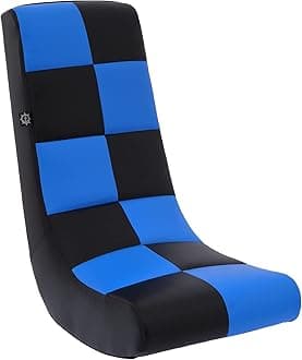 The Crew Furniture Classic Video Rocker Floor Gaming Chair, Kids and Teens, Checkered PU Faux Leather, Black/Blue