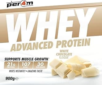 Per4m Protein Whey Powder | 30 Servings of High Protein Shake with Amino Acids | for Optimal Nutrition When Training | Low Sugar Gym Supplements (White Chocolate, 900g)