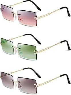 3 Pairs Rimless Rectangle Sunglasses Tinted Frameless Eyewear Vintage Transparent Rectangle Y2k