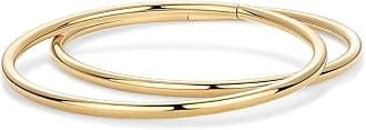 14K Gold Plated Bangle Bracelet for Women | Classic Lightweight Stacking Stainless Steel Bracelet | Single & 2-Pack Bangles