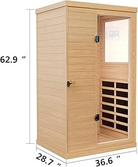 Infrared Sauna Indoor, Home Sauna, Low EMF Infrared Sauna,1 Person Infrared Saunas for Home, Canadian Hemlock,Smart Display,Bluetooth,Reading Lamp