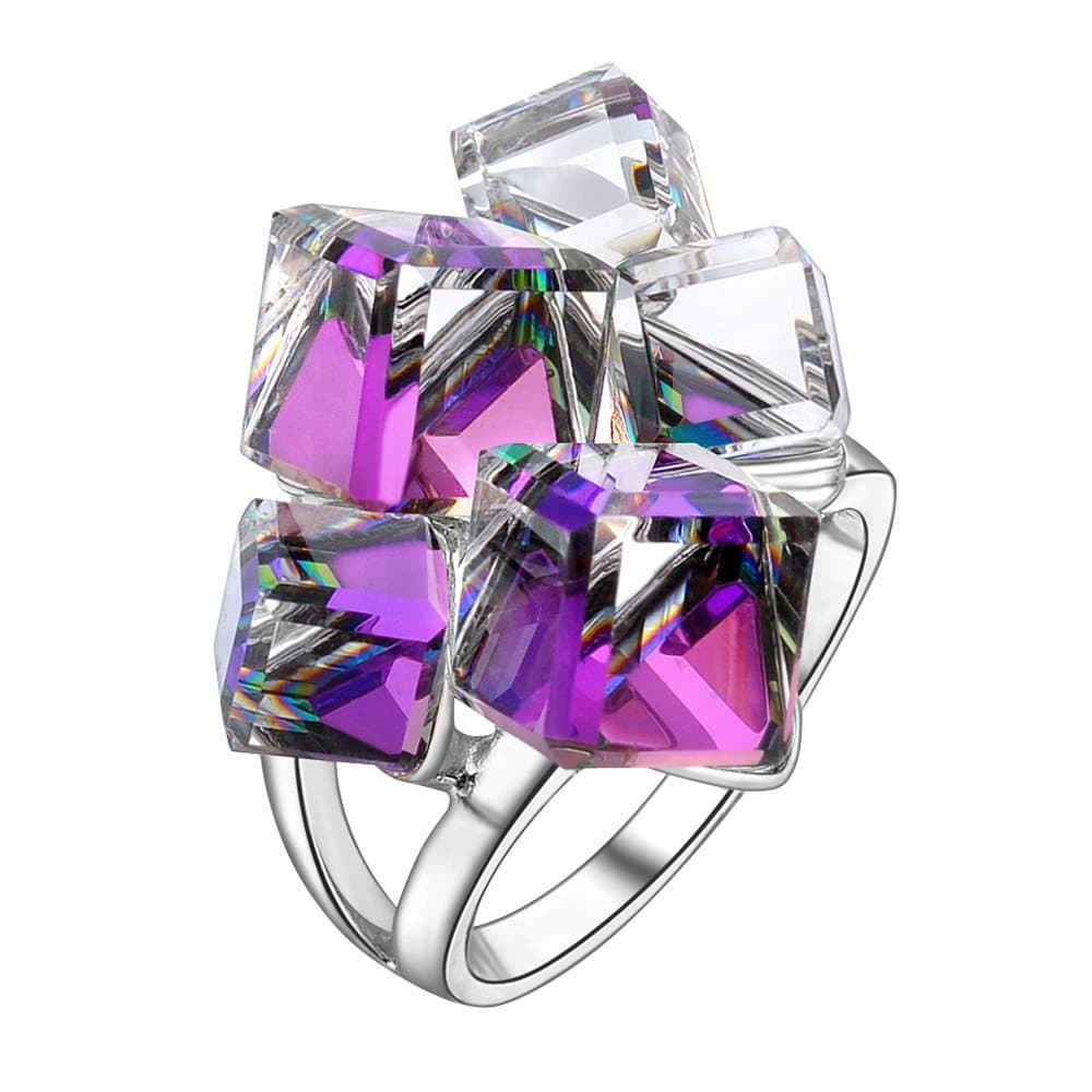 Statement Rings Multi -Color Change Crystal Ring 3D Birthstone Colorful 18k Gold Plated Cocktail Rings for Women