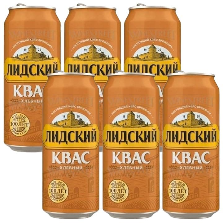 LIDSKI Bread Kvass - Imported Rye Bread Soft Drink (Pack of 6) - Authentic Eastern European Naturally Fermented Kvass - Kvass Drink with Natural Carbonation & Probiotics - 0.5L / 16.91 Fl oz