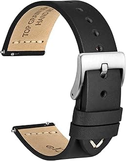WOCCIOld-fashioned Watch Strap, Top Grain Leather, French Wax Thread, Quick Release, Stainless Steel Buckle, Replacement Straps for Men, Band Width 17mm 18mm 19mm 20mm 21mm 22mm 24mm