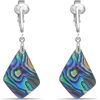 Aloha Earrings Tahitian-Style Abalone Paua Shell Clip On Earrings-Mother of P...