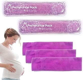 Reusable Perineal Ice Packs for Postpartum & Hemorrhoid Pain Relief, Hot & Cold Pack for Women After Pregnancy, 2 Ice Pack and 3 Cover (New Purple)