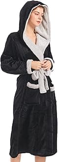 Inner Wish Women Hooded Plush Robe, Fleece Cozy Warm Bathrobe