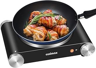 Cusimax Hot Plate Portable Electric Stove Countertop Single Burner with Adjustable Temperature Control & Non-Slip Rubber Feet, 7.4” Cooktop for Dorm Office Home Camp, Compatible for All Cookwares