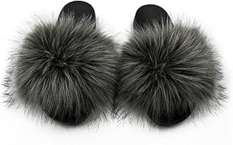 Women's Faux Fur Slides Slippers Fluffy Fuzzy Sandals Open Toe Furry Slide Flip Flop Indoor Outdoor