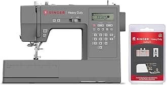 SINGER | HD6700C Electronic Heavy Duty Sewing Machine with 411 Stitch Applications - Sewing Made Easy + SINGER Heavy Duty Presser Feet Kit