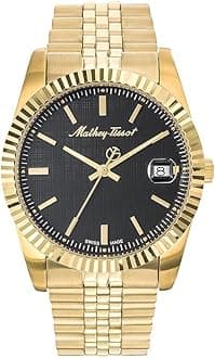Mathey-Tissot Stainless Steel Swiss Made Analog Black Dial Men Watch - H810Pn, Gold Band