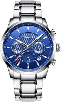 CRRJU Men's Business Casual Chronograph Quartz Waterproof Wristwatch Black Leather Strap