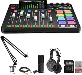 Rode RODECaster Pro II Audio Production Studio Bundle with Zoom ZDM-1 Podcast Mic Pack, StreamEye Adjustable Boom Arm, 32GB microSD Card and StreamEye Polishing Cloth