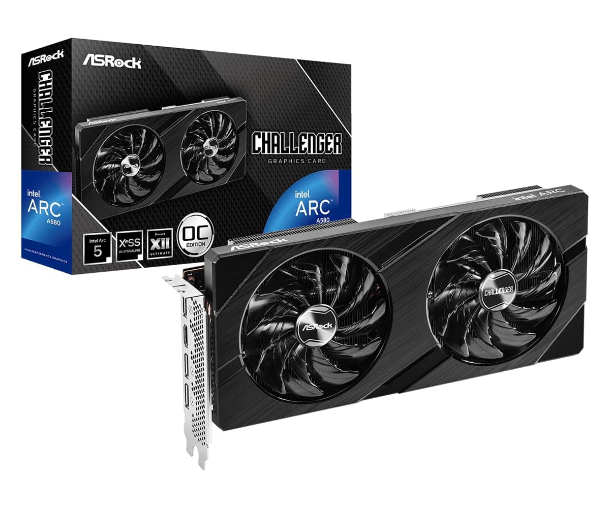 Intel Arc A580 Challenger 8GB OC Graphics Card, Intel Xe HPG Architecture, 8GB GDDR6, PCIe 4.0, Dual Fans, 0dB Silent Cooling, DisplayPort 2.0