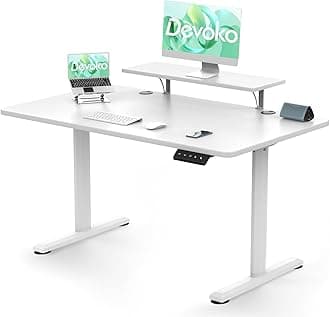 Devoko Electric Standing Desk 120 x 60cm, Height Adjustable Standing Desk with Monitor Stand, Stand Up Desk Home Office Desk with Memory Smart Pannel Sit Stand Desk (White)