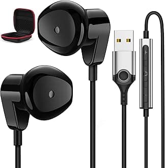 APETOO USB Headset with Microphone for PC/Laptop, 7.5FT USB Type-A Wired Earbuds in-Ear Headphones - Volume Control, Mute Audio, Lightweight, Compatible with Lenovo Acer HP Dell Laptop Desktop, Black