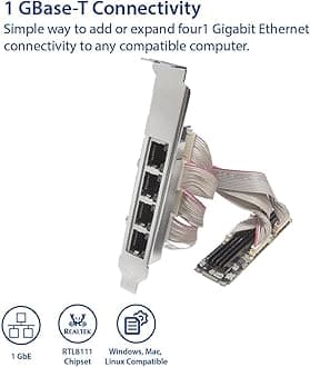 IO CREST 4-Port Gigabit M.2 M+B Key Ethernet Card SI-PEX24092