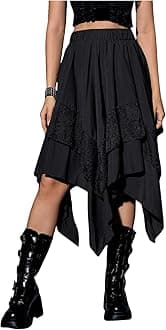 Women's Renaissance Flowy Fairy Skirt Y2k Contrast Lace Layered Asymmetrical Midi Skirts