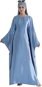 Abaya Muslim Dress Women Satin Prayer Dress Batwing Long Sleeve Middle East Arabian Robe with Hijab