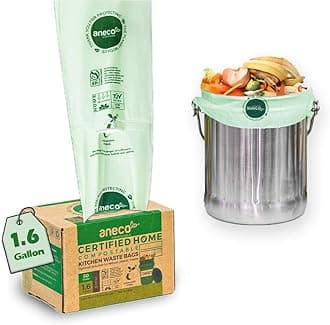 ANECO 100% Home Compostable Trash Bags (1.6 Gallon, 50 Count), Small Kitchen Compost Bags, Certified Food Waste Bags by BPI (ASTM D6400), TUV Austria & OK Compost Home