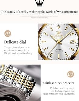 OLEVS Couple Pair Watches Set Automatic Mechanical Self Winding Dress Matching Watch for His and Hers Valentines Day Gifts