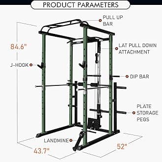 RitFit Squat Rack Power Cage Home Gym Package, Includes 1000LBS Power Rack with LAT Pull Down, Weight Bench, Rubber/Bumper Plates Set with Olympic Barbell (Package 1.2K (Rubber Plate 140LBS))-Green