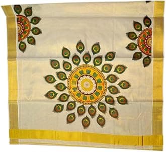 Women's Printed Kerala Gold Tissue Saree with Running Blouse