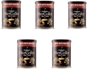 Toffee Coffee Roasters | Pack Of 5 X 200Gm (1000Gms) South Indian Filter Coffee| As Seen On Shark Tank | Specialty Blend | Traditional Dark Roast Signature Filter Coffee, Powder, Jar