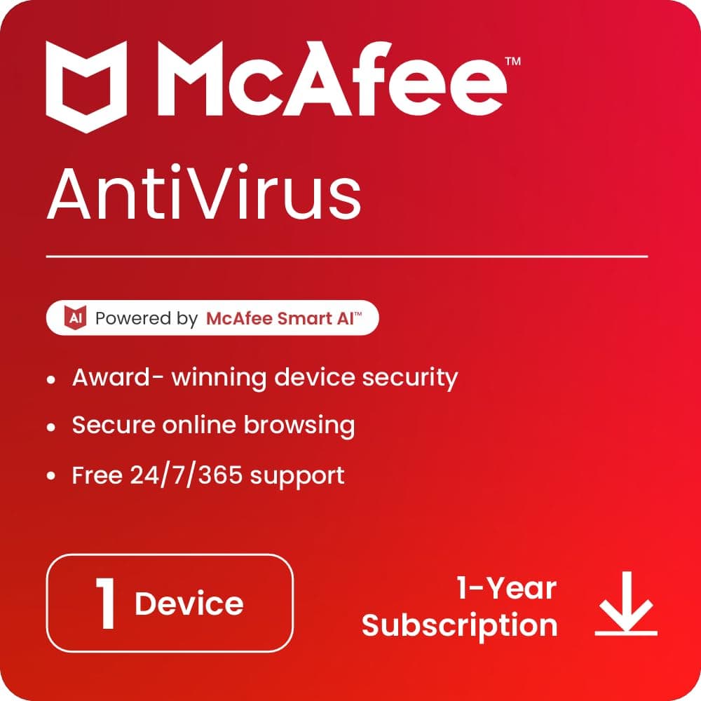McAfee Antivirus 2024 | 1 Device, 1 Year | Antivirus Internet Security Software| Email Delivery