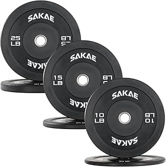 SAKAE Olympic Rubber Bumper Plates, 2-Inch Weight Plate Set with Steel Hub, I...
