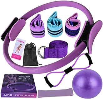 Pilates Essentials Kit for Women, 2025 New Better Me Pilates Kit, Pilates Rings Booty Bands, 11 Yoga Sets for Women, Hip Exercise Band Yoga Ball 25cm Figure 8 Resistance Band for Women (Purple)