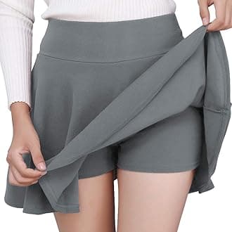 – Women's Skirts Stretchy High Waist Pleated Casual Mini Skater Skirts with Shorts