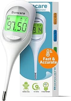 Boncare 9 Seconds Basal Body Thermometer for Ovulation, Oral Thermometer for Adults and Kids - Accurate Rectal Thermometer, with Fever Alarm and Large Display (Rice-White)
