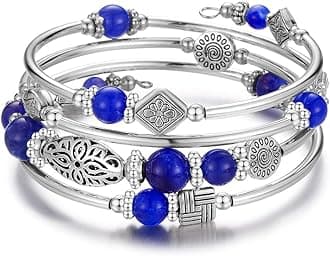 BULINLIN Layered Wrap Bangle Turquoise Bracelet - Bead Bracelet with Natural Agate Stone, Gifts For Women