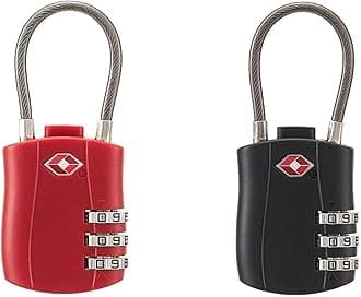 TSA Approved Cable Luggage Locks for Laptop Backpack, Re-settable Combination, Black/Red