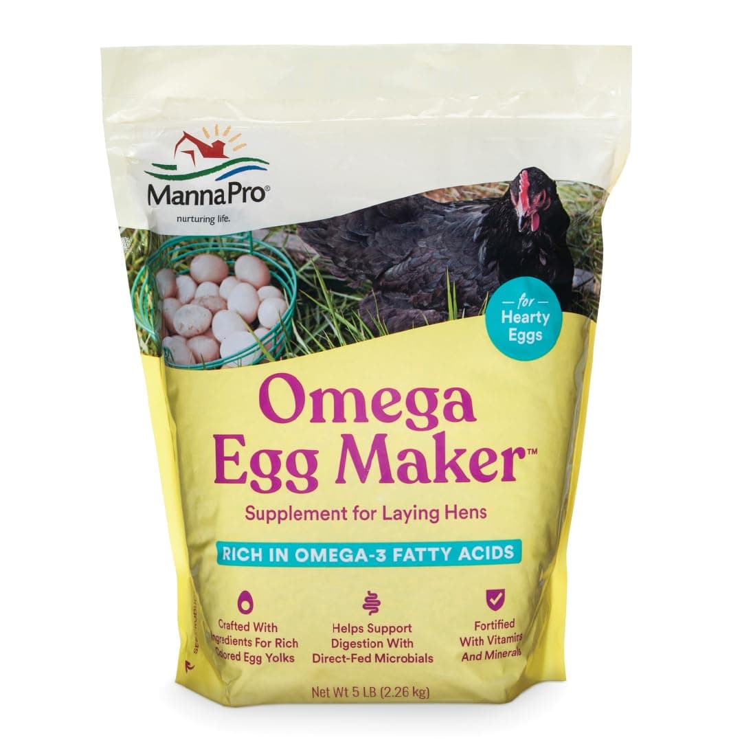 Omega Egg Maker, Chicken Feed Supplement for Laying Hens, Poultry Food with Omega-3 Fatty Acids, Digestion Support with Fortified Vitamins & Minerals, 5 lbs