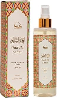 Dukhni Oud Al Saher Attar Al Faraash | 250ml Non Alcoholic Spray | Arabic Natural Mist | Air Freshener, Room Mist, Fabric & Linen Spray | Perfect for Prayer mats, beds, sofas, curtains | Halal