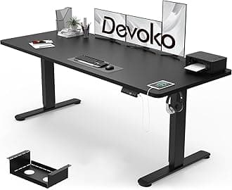 Devoko Electric Standing Desk 180x80cm, 18mm Thick Tabletop, Sit-Stand Height Adjustable with Sedentary Reminder, USB Charging Port, 3 Memory Smart Panel, Heavy-Duty Steel Frame (Black)