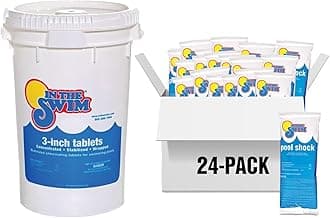 In The Swim Shock and Chlorine Bundle for Sanitizing Swimming Pools – Includes 24 x 1 Pound Bags of 68% Cal-Hypo Pool Shock and 50 Pound Bucket of 3 Inch Stabilized Chlorine Tablets