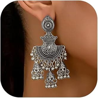 Jhumkas Indian Earrings for Women Boho Ball Tassel Statement Dangle Earrings Indian Jewelry Dresses Wedding Party Outfits