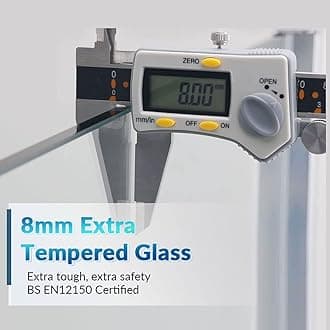 ELEGANT 900mm Frameless Wet Room Shower Screen Panel 8mm Easy Clean Glass Walk in Shower Enclosure with 300mm Return Panel and Support Bar