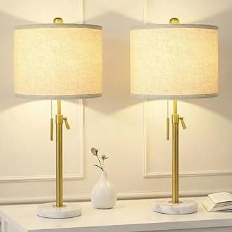 Table Lamps for Bedrooms Set of 2, 22" to 30" Height Adjustable Nightstand Lamps with Linen Shade, Pull Chain Switch Lamps for Living Room, 3 Way Dimmable Beside Lamp
