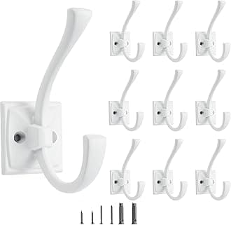 10 Pack Decorative Heavy Duty Towel Hooks for Hanging Robe Double White Coat Hooks Wall Mounted with Screws for Key, Towel, Bags, Cup, Hat