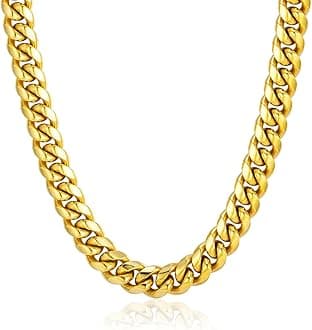 ChainsPro Stainless Steel Cuban Link Chains for Men, 4.8/6/10/14mm Width Cuban Chain Necklace, Black/18K Gold Plated/Silver No Tarnish Chains Jewelry for Men, 18-30 inch Length Hip Hop Miami Necklace, Send Gift Box