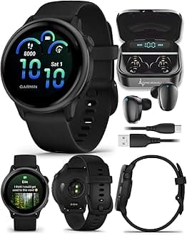 Garmin Vivoactive 6 - Health & Fitness Smartwatch, 1.2 in Bright AMOLED Display, GPS Sports Tracking, Up to 11 Days of Battery, Slate with Black Band w Black Earbuds Bundle
