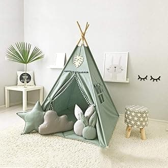 RONGFA Kids Teepee Tent with White Pom Pom - Indoor Play Teepee for Children Boys Portable Play House (Jewelry Blue)